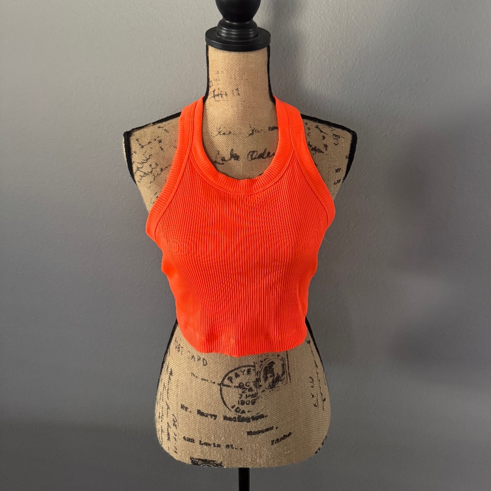 FP Movement Ribbed Crop Tank Neon Orange Activewear Size M